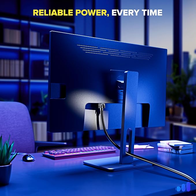 Maximm Monitor Computer Power Cord 15 Ft Flat Plug 360° Rotating PC Cable 3