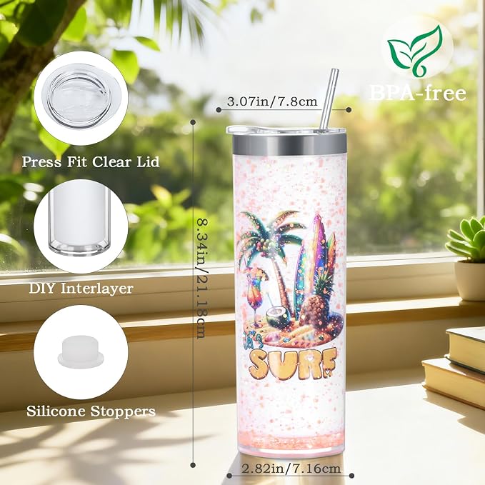 20 Oz 8 Pack Double Wall Pre Drilled Sublimation Storyboard Snow Globe Tumbler
