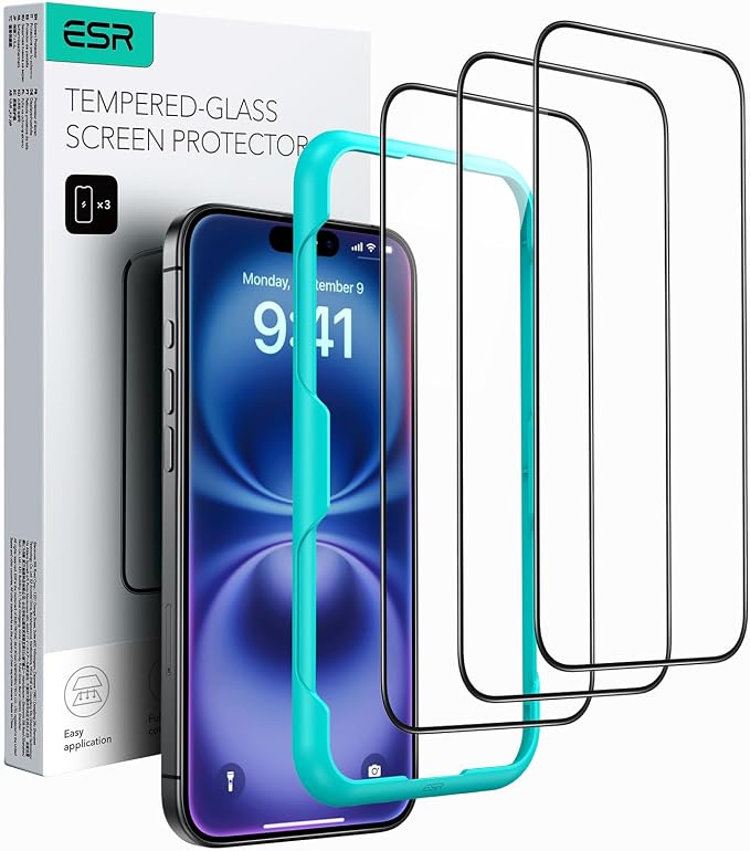 ESR 3 Pack for iPhone 16 / iPhone 15 Screen Protector, Full Coverage Tempered