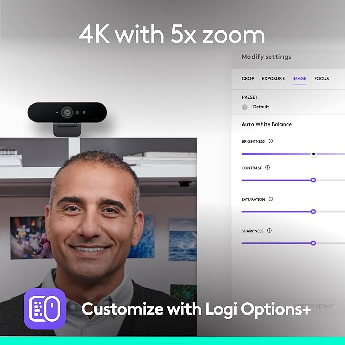 Logitech Brio 4K Webcam, Video Calling, Noise-Cancelling mic, HD Auto Light
