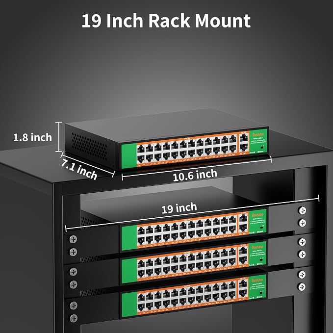 24 Port PoE Switch with 2 Gigabit Ethernet Uplink Port, Support IEEE802.3af/at