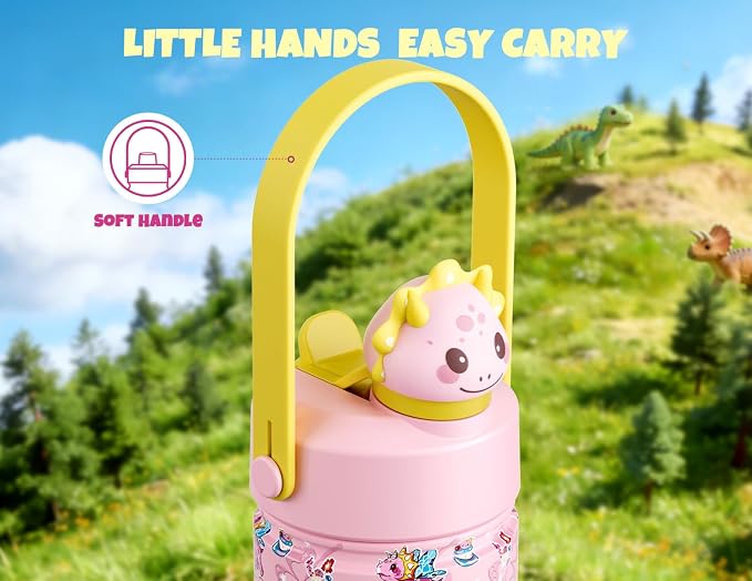 POWCAN 12 oz Kids Water Bottle: 2-in-1 Straw Spout Lid