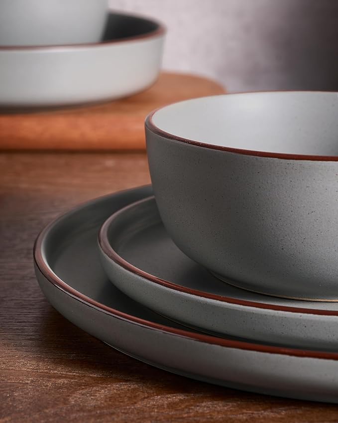 Famiware Mercury 24-Piece Stoneware Dinnerware Set, Dark Grey | Plates and Bowls