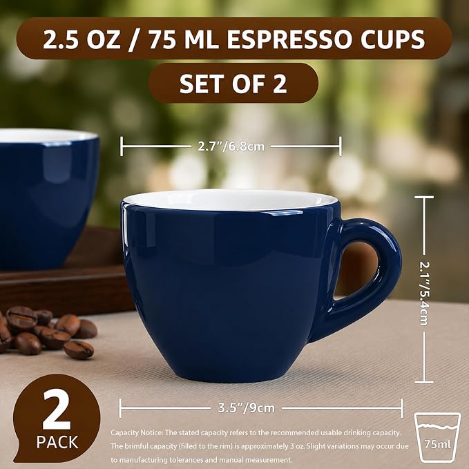 Pilnocok Ceramic Espresso Cups Set of 2, 2.5 oz Blue Small Coffee Mugs |