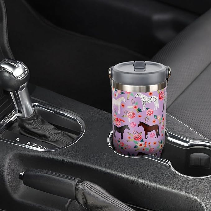 30 oz Horse Tumbler with Handle and Flip Straw, Vacuum Insulated Water Bottle