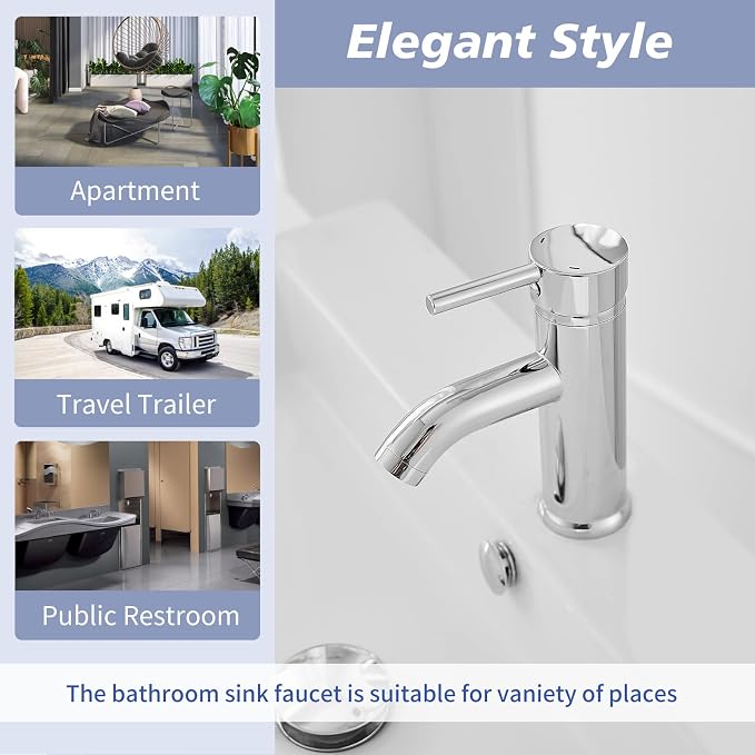 Bathroom Faucet, One Hole Single Handle Bathroom Sink Faucets Modern