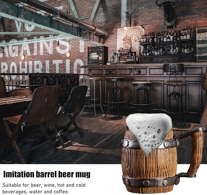 Nordic Viking Mug, pirate Beer Cup, Wooden Barrel Beer Mug Stainless Steel Liner