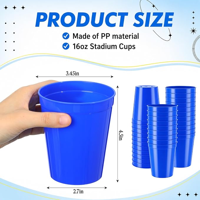 Yungyan 100 Pack 16 oz Stadium Cups Reusable Plastic Cups Blank Drink Stadium