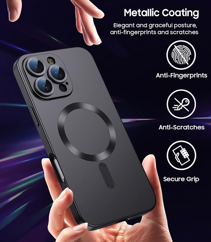 Magnetic for iPhone 16 Pro Case Slim Soft Silicone Bumper Shockproof Metallic