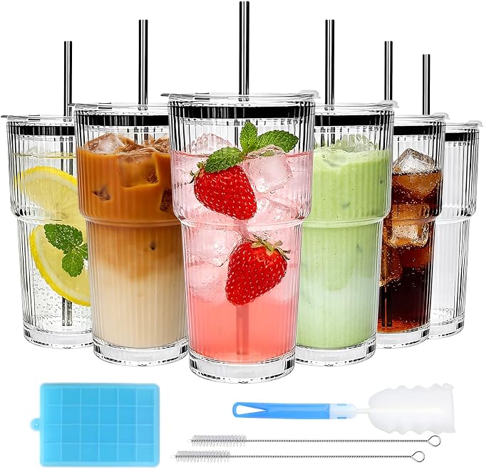 Accguan 18oz Ribbed Glass Tumbler