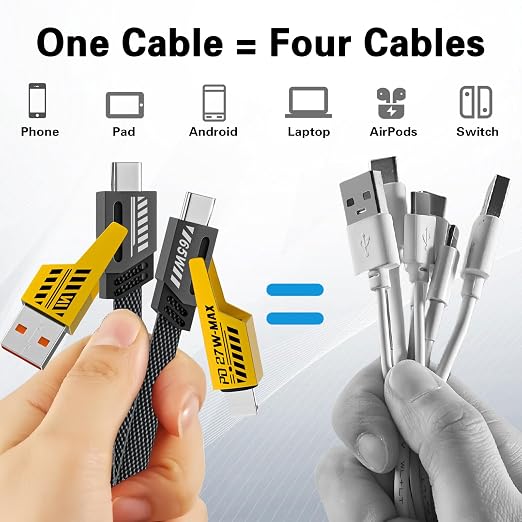 2Pack 4 in 1 Fast Charging Cable, Transferring Data, 6.65 Ft, Braided Cable 65W