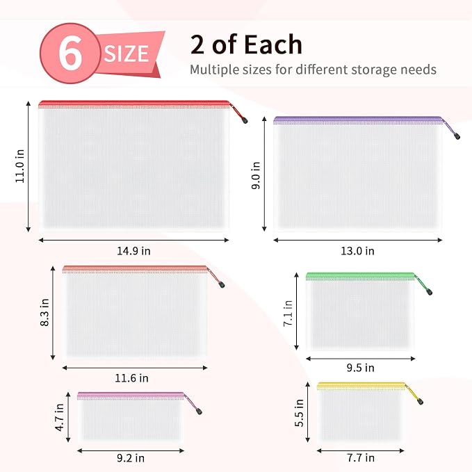Umriox Zipper Bags, 6 Assorted Size, Project Bags