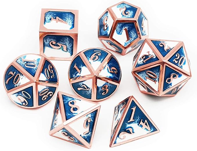 Haxtec Metal DND Dice Set Copper Blue White D&D Dice
