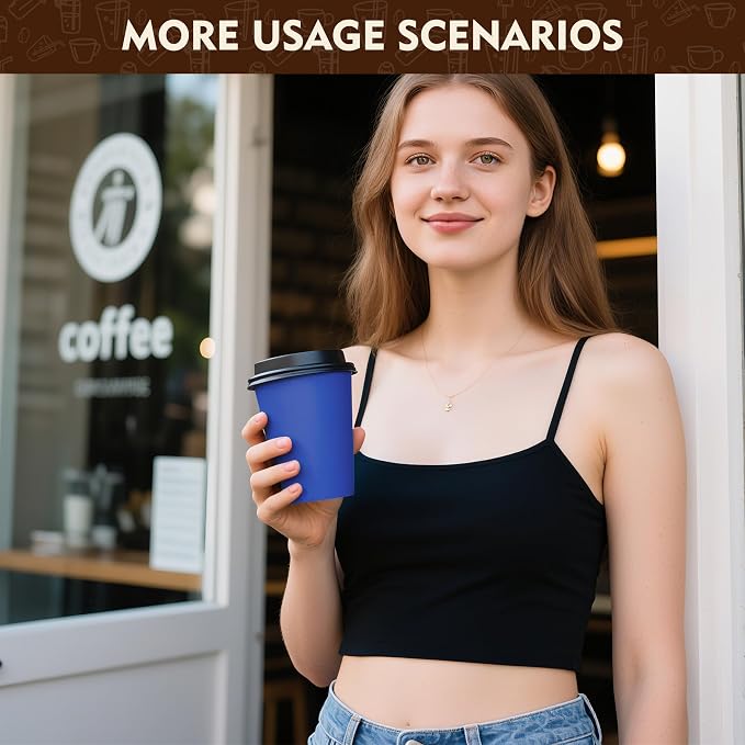YEEHAW 16 oz Coffee Cups with Lids, 100 Pack | Heat & leak-proof paper