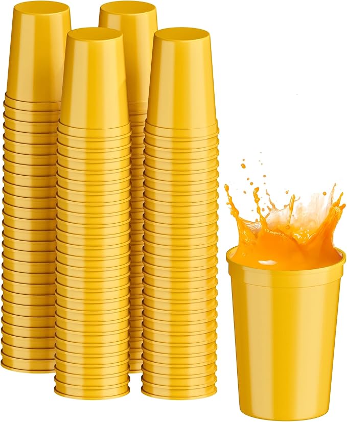PartyPrints 100 Pack Small 10 to 12 oz Yellow Reusable Blank Plastic Cups