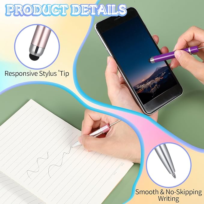 Qilery 30 Pcs Beaded Pens with Stylus Tips Plastic Beaded DIY Stylus 2-in-1
