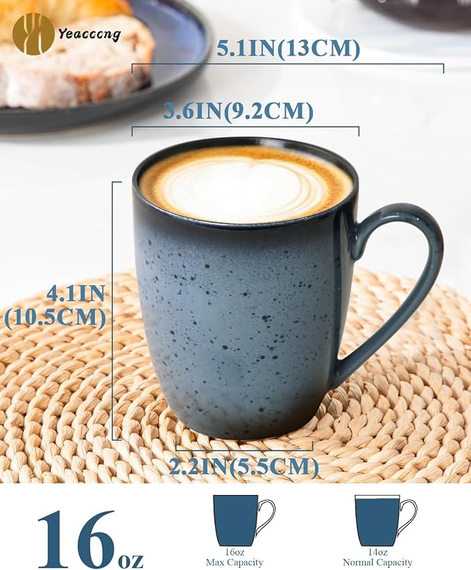 Yeacccng Modern Minimalist Coffee Mugs Set of 6, Cappuccino Cups Set, 16 Oz