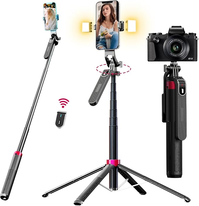 WOVTE 71" Selfie Stick with 2 Lights, Extendable Stand