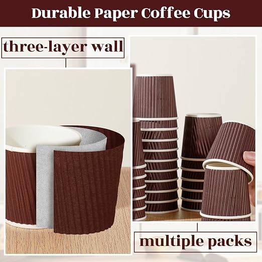 Yaomiao 200 Pcs 4 oz Disposable Espresso Coffee Cups Ripple Corrugated Paper