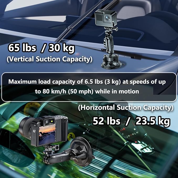 Camera Suction Cup Mount with Ball Head Magic Arm, Twist-Lock Composite Suction
