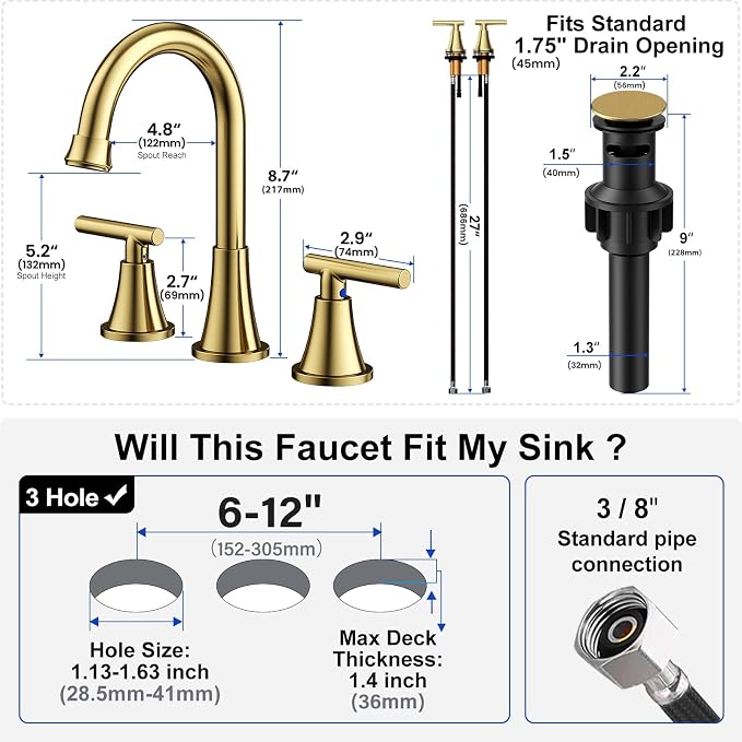 Bathroom Faucets for Sink 3 Hole