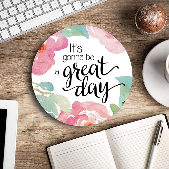 Mouse Pad, Inspirational Quote Floral Mouse Pad, Quote Great Day Mouse Pad