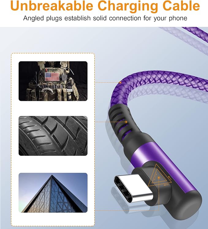 sweguard USB C Cable Right Angle, USB Type C iPhone 16 Charger Cable Nylon