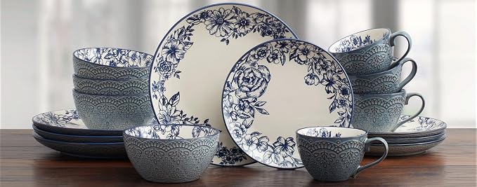 Pfaltzgraff Gabriela Blue 16-Piece Dinnerware Set, Service