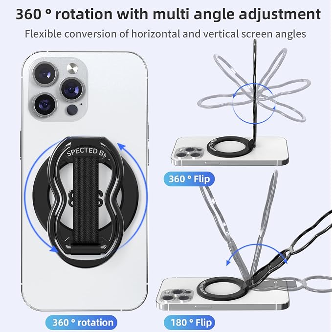 RESPECTED-BRO-Magnetic-Phone-Grip-Stand-with-Finger-Strap, 4-in-1 Magnetic Ring