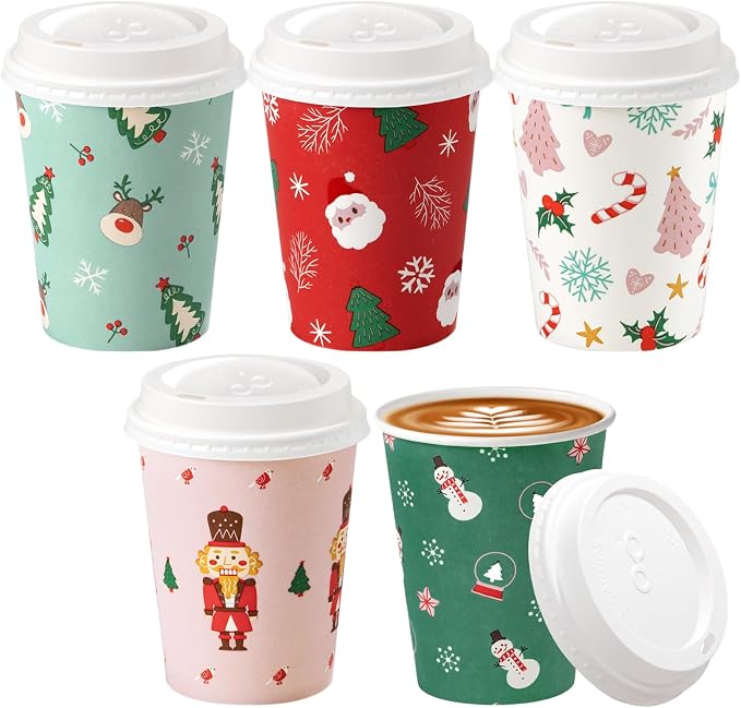 Fit Meal Prep 50 Pack 12 oz Christmas Disposable Paper Coffee Cups