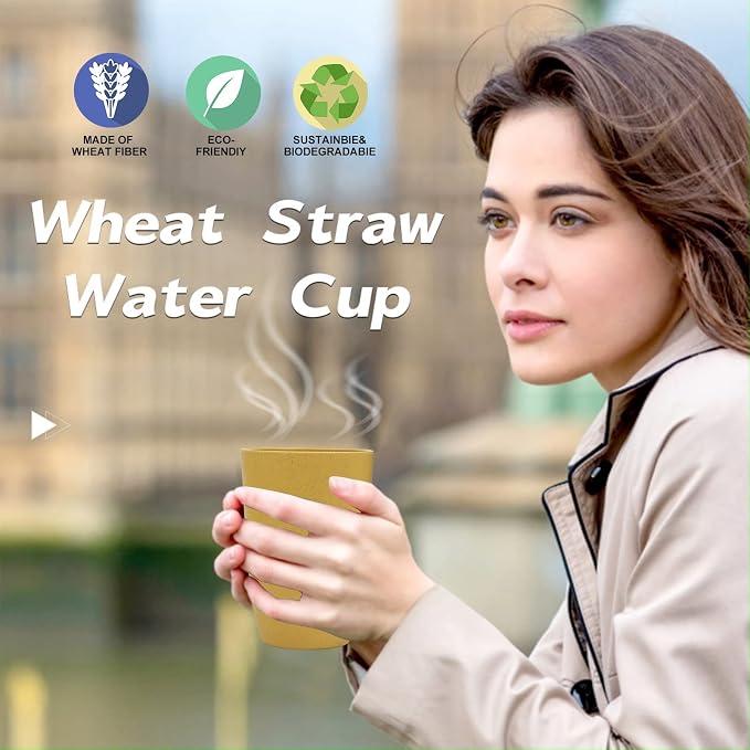 Wrova Wheat Straw Cups 6 PCS Good Alternative to Plastic Reusable Cups 12 oz