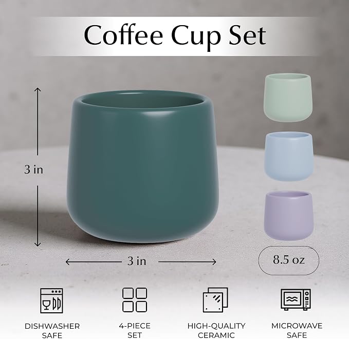 MIAMIO - Ceramic Cup Set of 4, Coffee Mugs - Nami | Coffee Cup Set / Ceramic