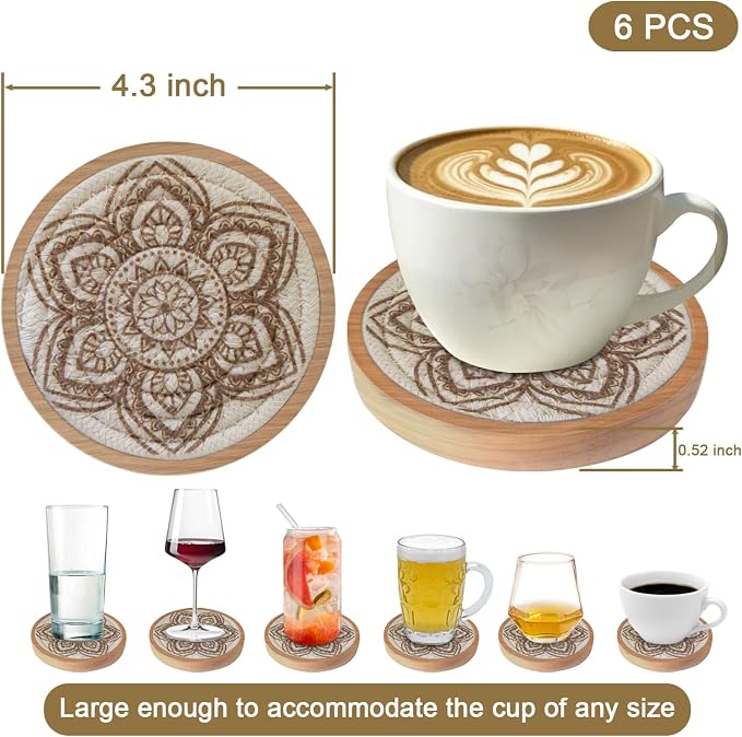 Boho Coasters Set of 6, Eykao Cup Coasters