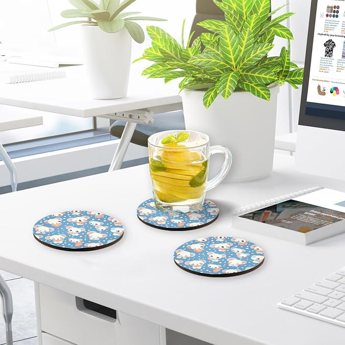 Seamless Cartoon Koala Bear 4 Piecing Set Drink Coasters Thick Heat Resistant