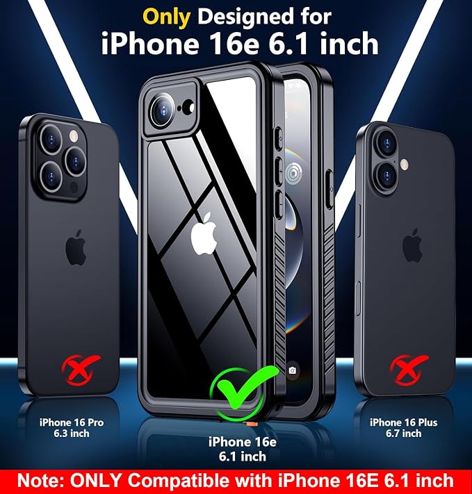 SPIDERCASE for iPhone 16e Case Waterproof, Built-in Screen & Camera Lens