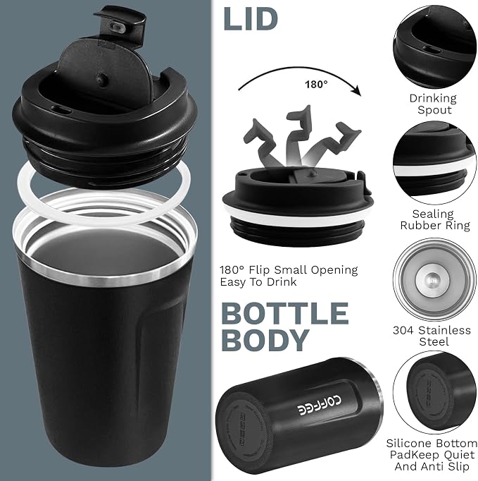 Insulated Travel Coffee Mug, Stainless Steel Coffee Cup