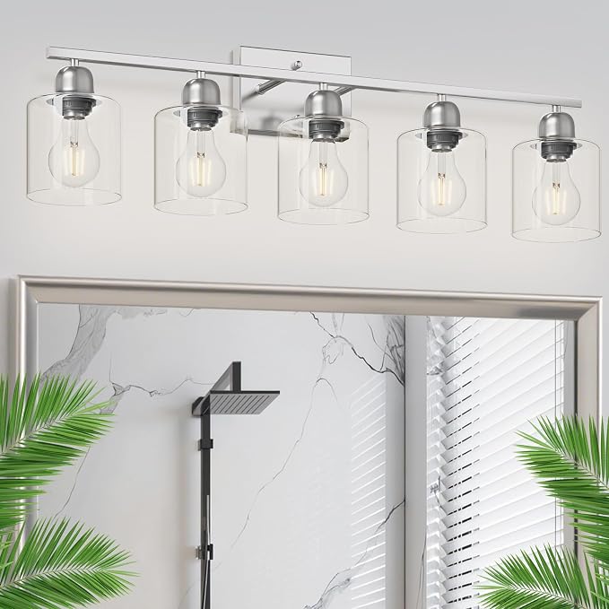 Modern Brushed Nickel 5 Light Bathroom Vanity Light