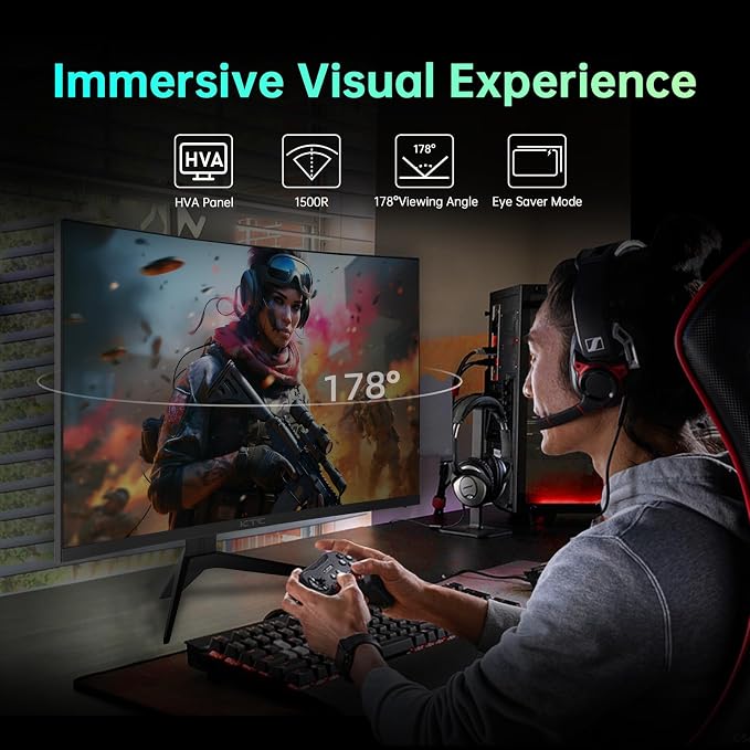 KTC 32 inch Curved Gaming Monitor, 180Hz 1ms MPRT, 2K 1440P 144Hz Monitor