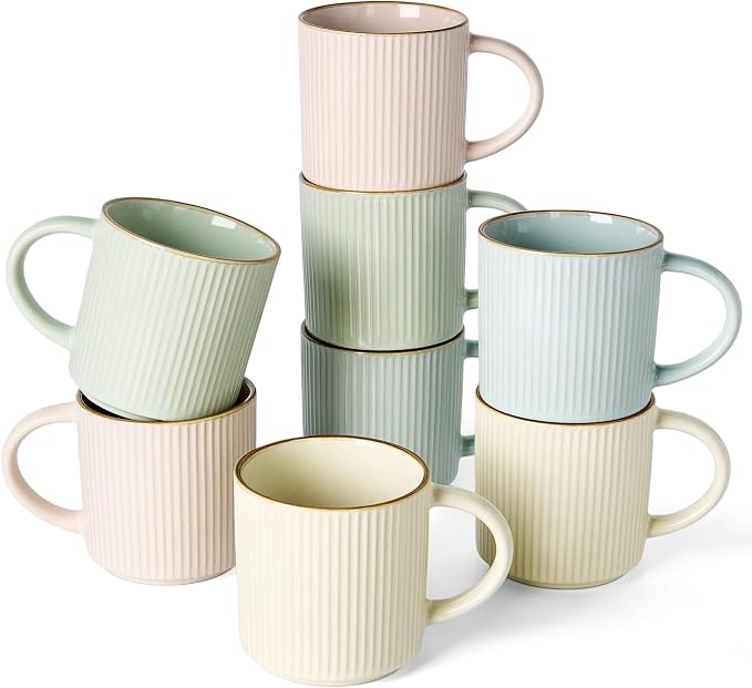 famiware Star Coffee Mug Set for 8, Handcrafted 12 oz Ceramic Stoneware Mugs