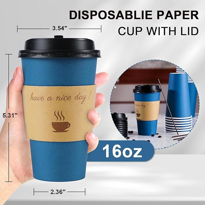 Clawsoff 100 Pack 16 oz Disposable Paper Coffee Cups