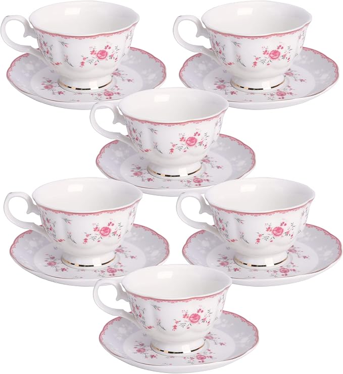 fanquare Pink Rose Tea Cup and Saucer Set