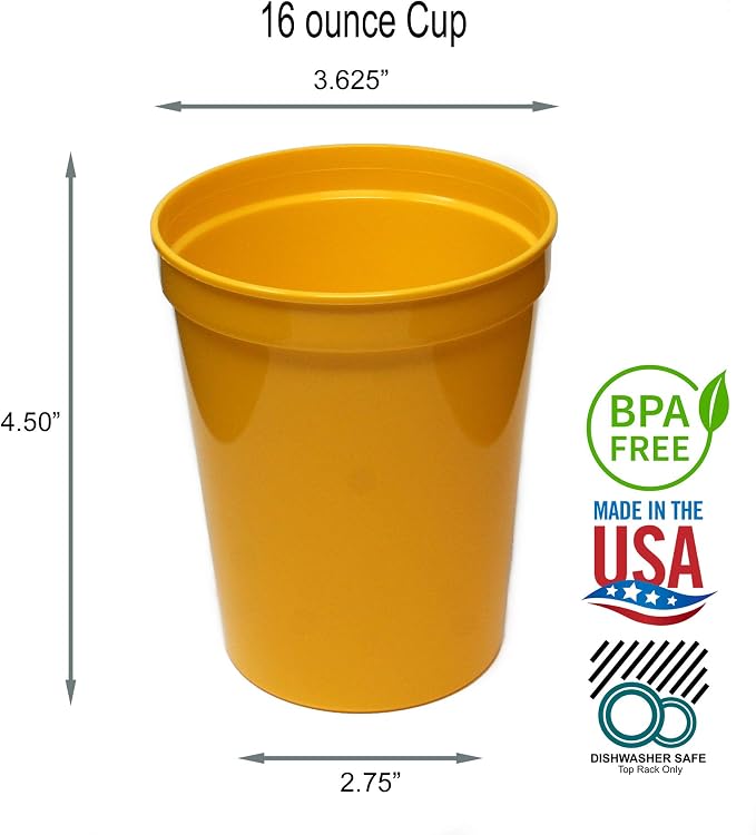 Rolling Sands 16 oz. Reusable Plastic Stadium Cups, 8 Pack, Made in USA