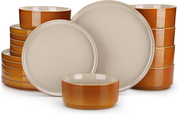 vancasso ONION Ceramic Plates and Bowls Sets, 18 Pieces Grey Dinnerware Sets