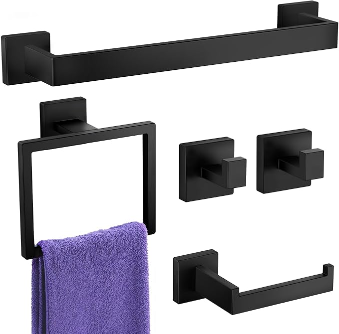 Bathroom Hardware Accessories Set: 5-Pieces Bath Towel Bar Set