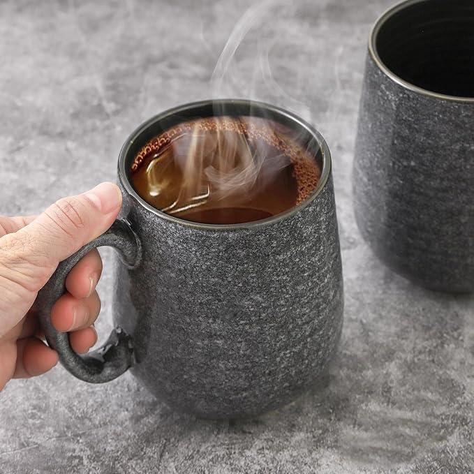 Hasense Dark Grey Coffee Mugs Set of 4, 12oz Ceramic Coffee Cups, Latte Mug