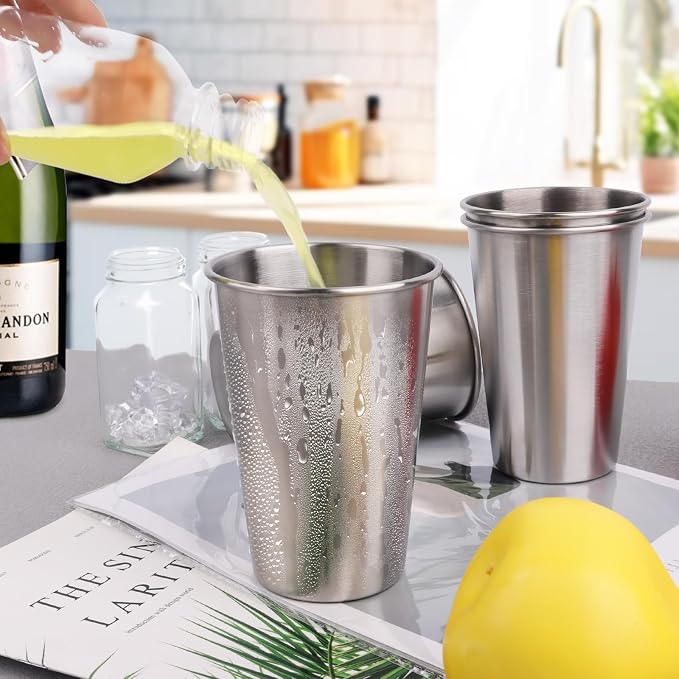 5 Pack Stainless Steel Cups, 17oz Metal Drinking Glasses, Suitable