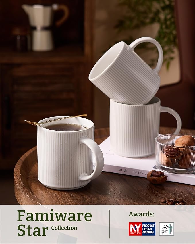 famiware Coffee Mug Set for 8, Star 16 oz Catering Mugs Cup Set