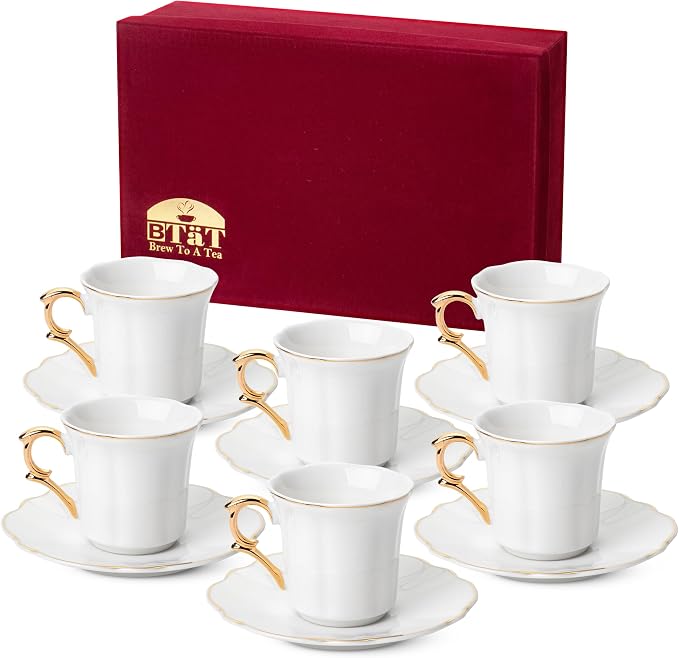 BTaT- Porcelain Espresso Cups Set, 3 oz, 6 Set, Small Coffee Mugs