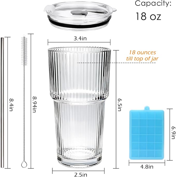 Accguan 18oz Ribbed Glass Tumbler