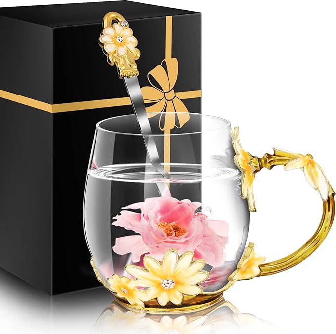 Women Glass Tea Coffee Pretty Cup Set Cute Mug You Are My Sunshine Sunflower